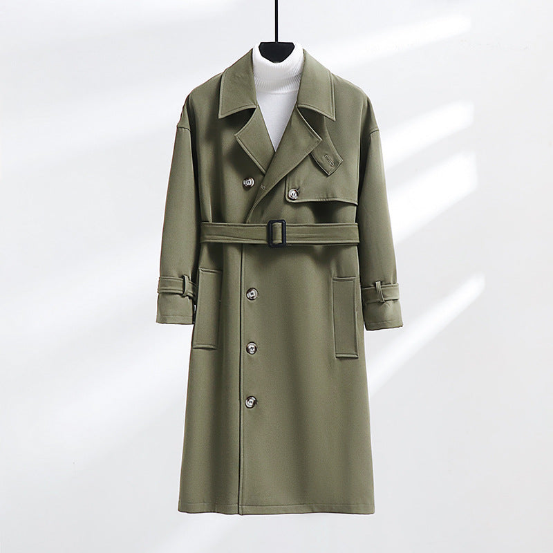 Men's trench coat in modern wool blend with belt, shawl collar, and patch pockets Mune Fashion
