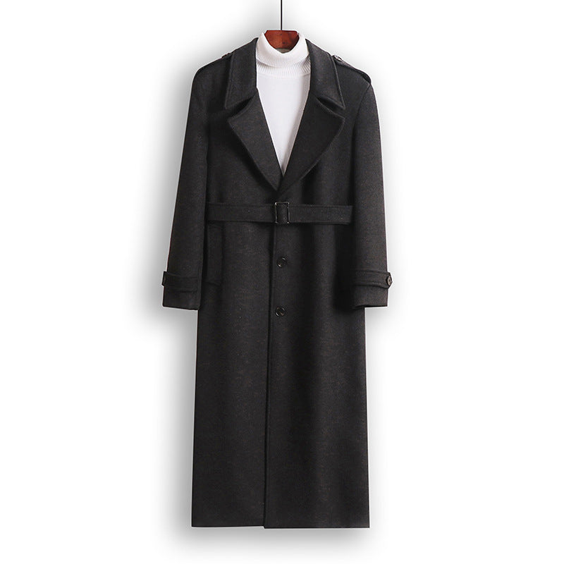 Men's Maxi-Length Wool Blend Overcoat with Boxy Silhouette, Shawl Collar and Decorative Epaulettes Mune Fashion