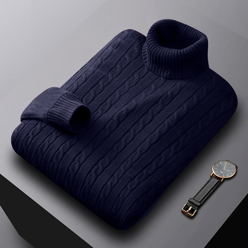 Men's chunky knitted turtleneck sweater with cable pattern and warming knit structure Mune Fashion