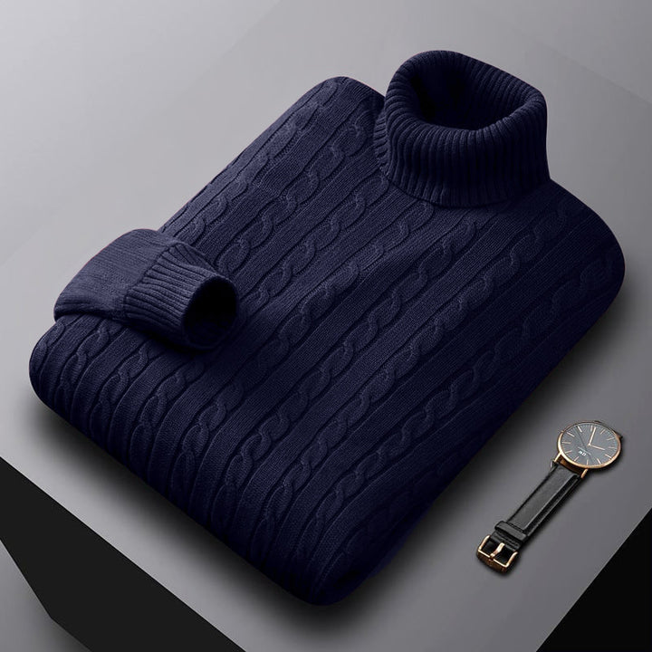 Men's chunky knitted turtleneck sweater with cable pattern and warming knit structure Mune Fashion