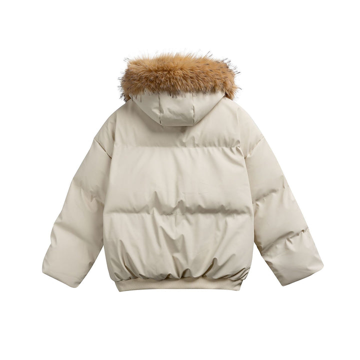 Women's Padded Short Quilted Jacket with Faux Fur Hood and Ribbed Hem Mune Fashion