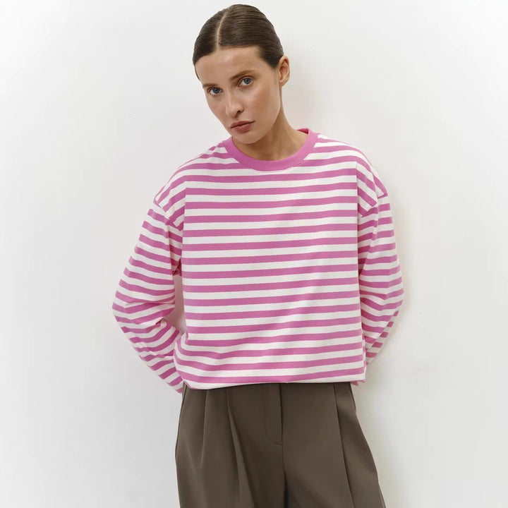 Women Casual Striped Long Sleeve Shirt Mune Fashion