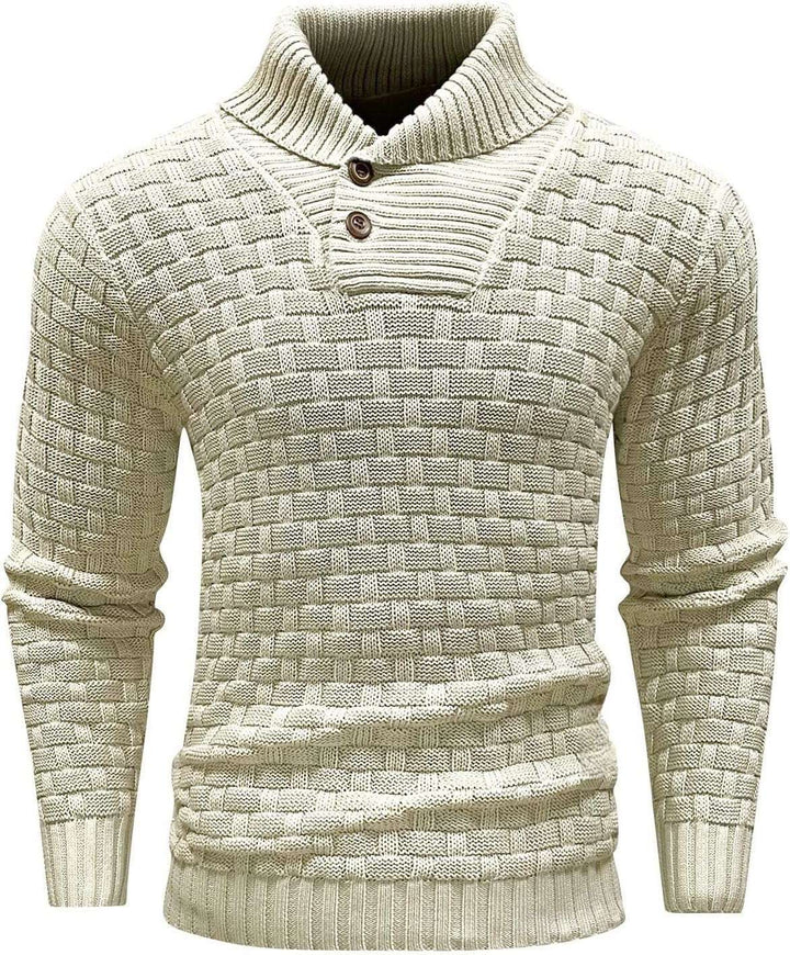 Men's structured knit sweater with high collar and decorative button placket Mune Fashion