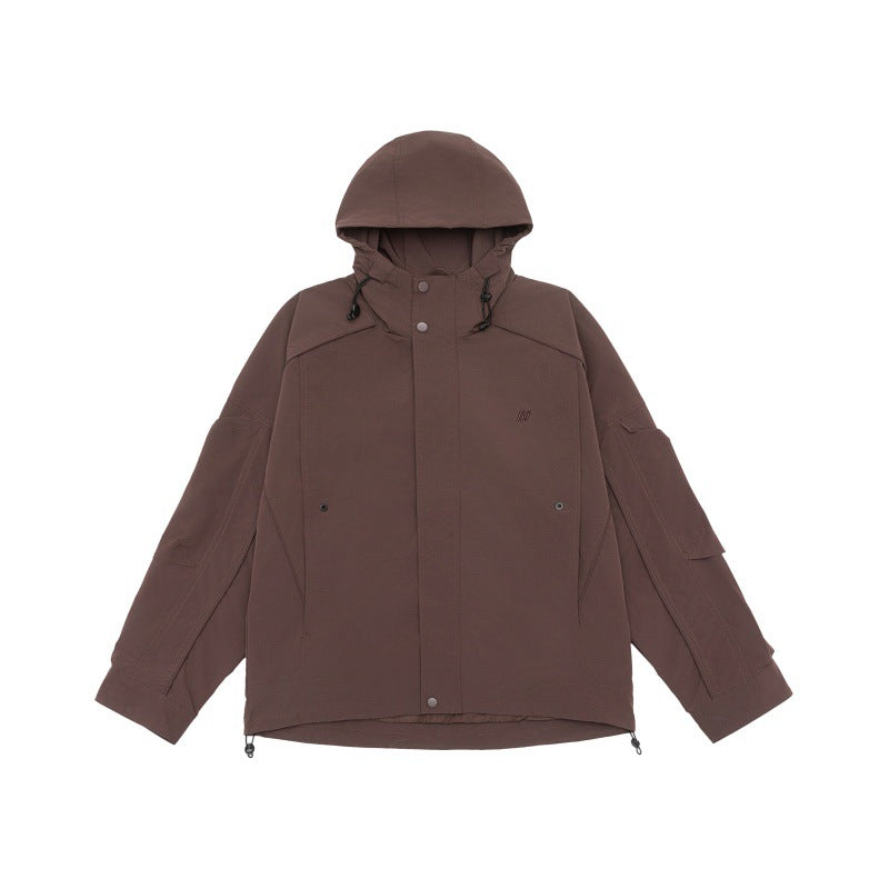 Unisex technical hooded field jacket in boxy cut with concealed front and multifunctional pockets Mune Fashion