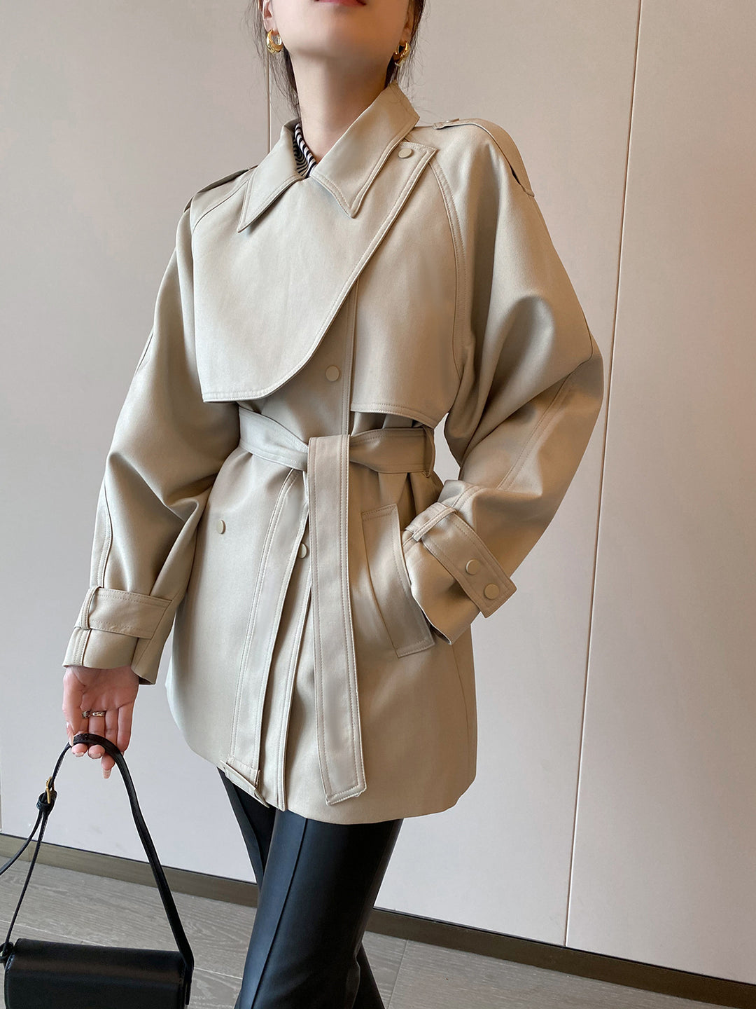 Women Modern Trench Coat with Waist Belt Mune Fashion