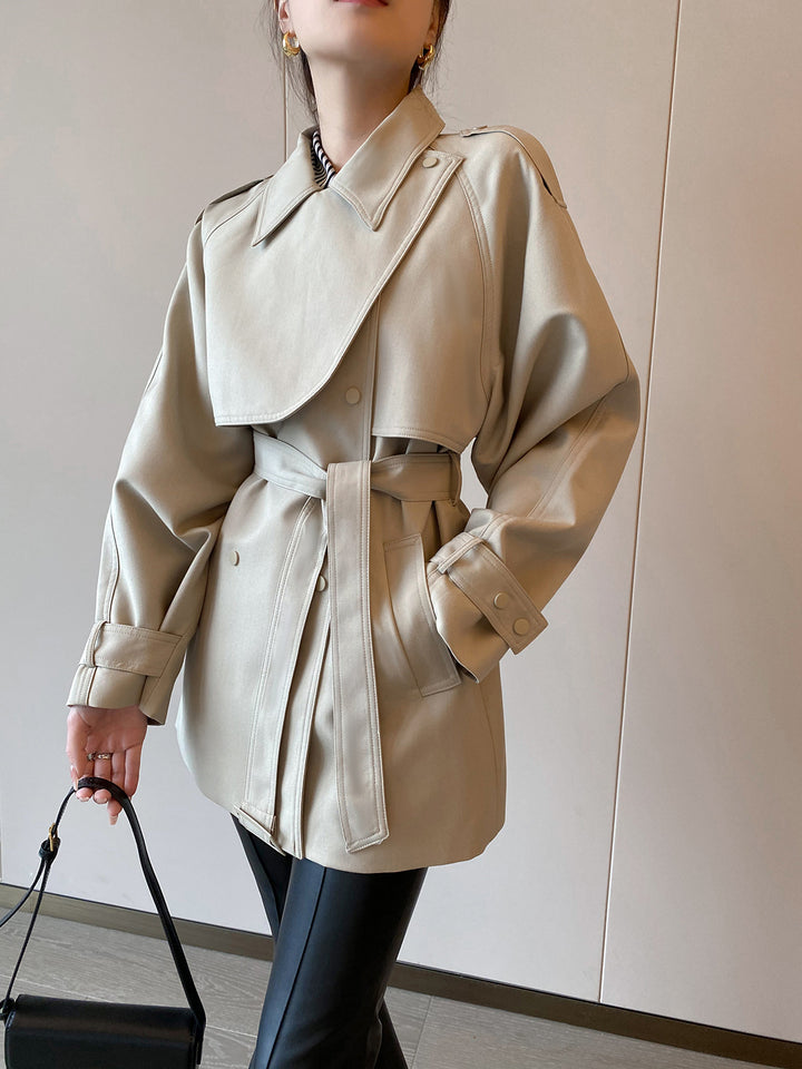 Women Modern Trench Coat with Waist Belt Mune Fashion