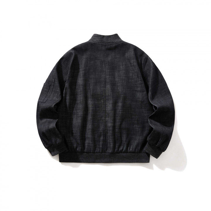Men's cropped boxy denim bomber jacket with zipper, insert pockets, and sleeve zipper Mune Fashion