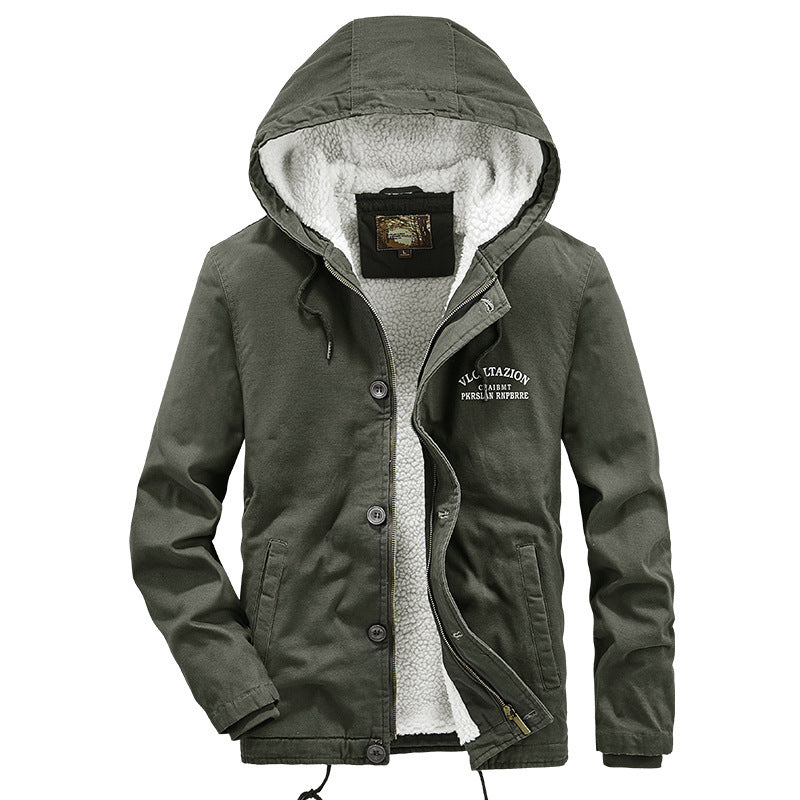 Men's canvas hooded jacket with full teddy lining, two-way zipper and drawstring hem Mune Fashion