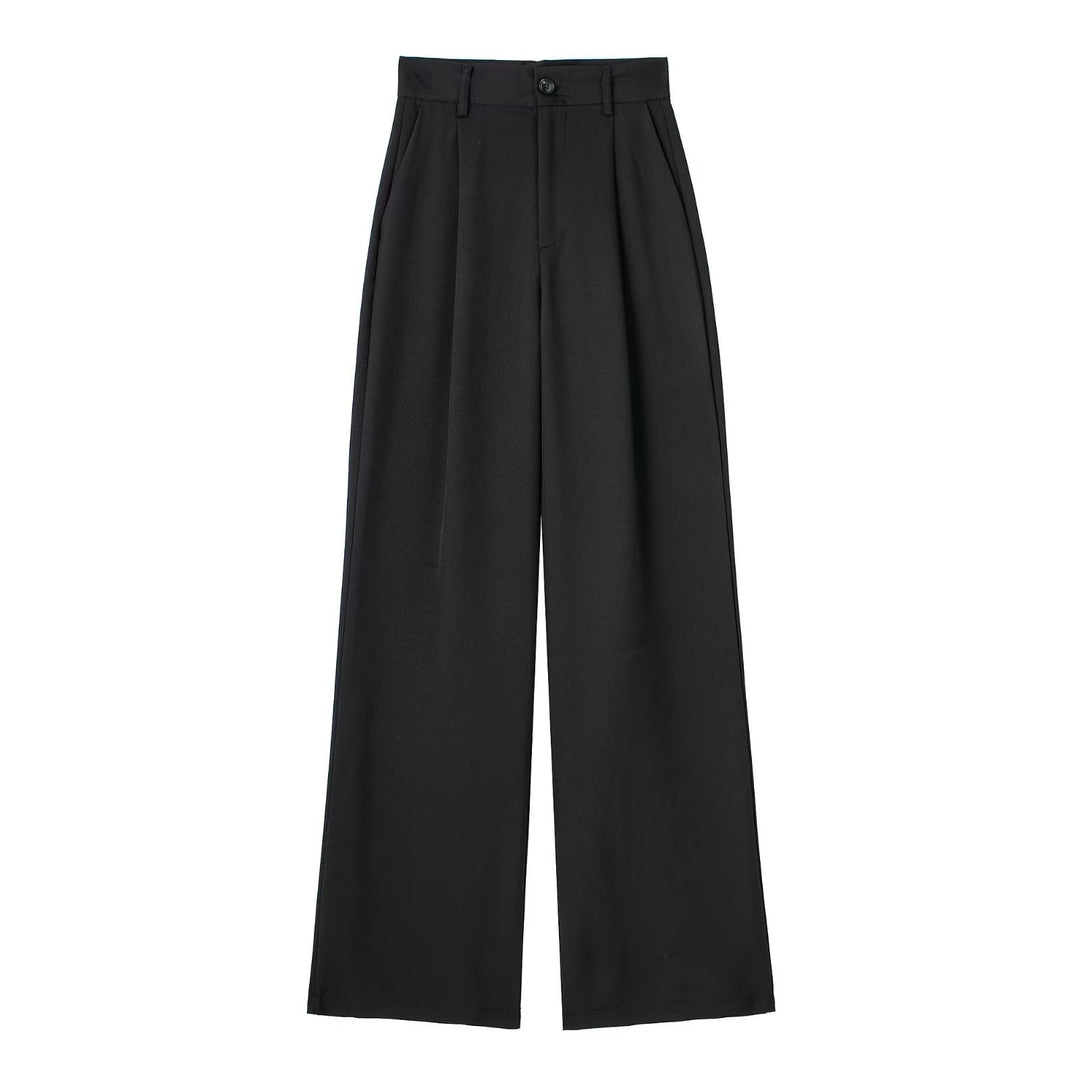 Women's Wide High Waist Pleated Trousers with Crease and Side Insertion Pockets Mune Fashion