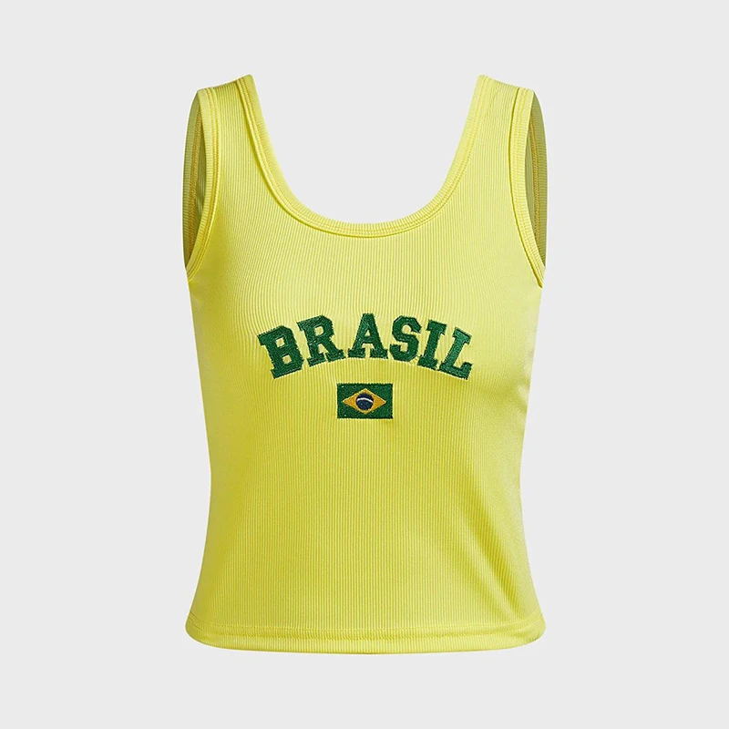 Women's short cotton crop shirt with round neck and Brazil print Mune Fashion