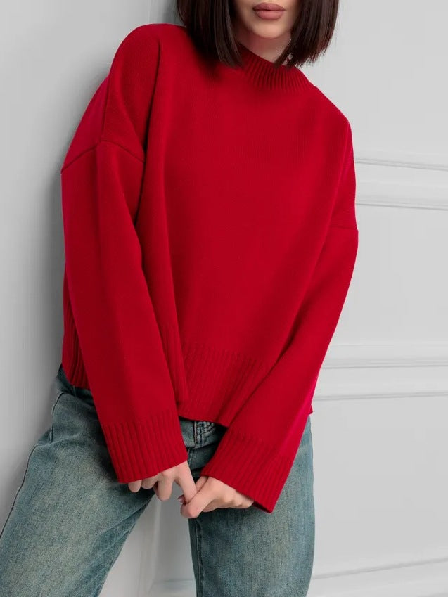 Women's Comfortable Knit Sweater with Round Neckline