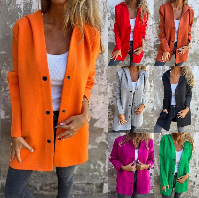 Women's hooded coat with snap button placket and straight oversized cut Mune Fashion