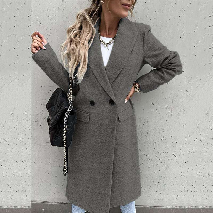 Women's classic wool coat with double-breasted button placket and oversized cut Mune Fashion