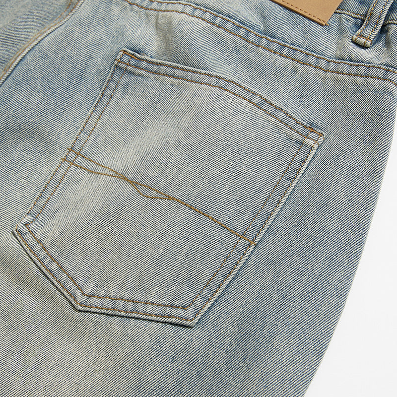 Men's Wide Cropped Baggy Jeans with High Waist and Vintage Wash Mune Fashion