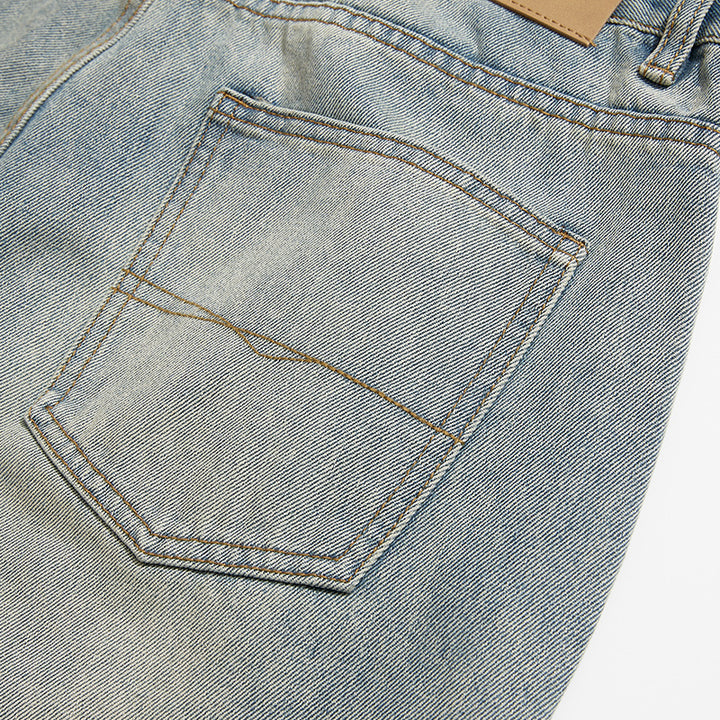 Men's Wide Cropped Baggy Jeans with High Waist and Vintage Wash Mune Fashion