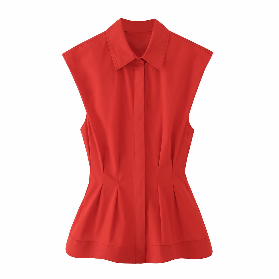 Women's sleeveless tailored blouse with tucks and concealed button placket Mune Fashion