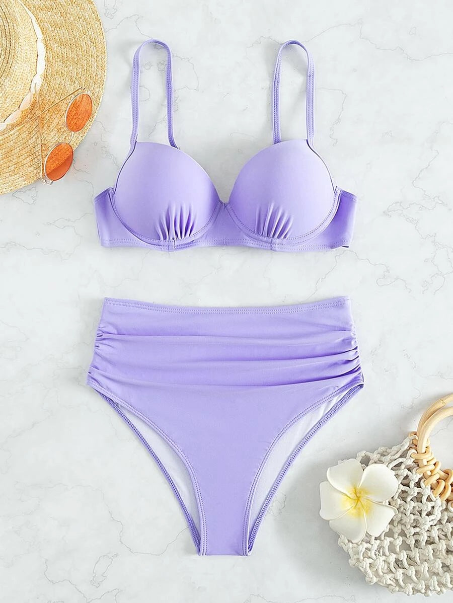 Women's High-Waisted Bikini with Padded Top and Adjustable Straps Mune Fashion