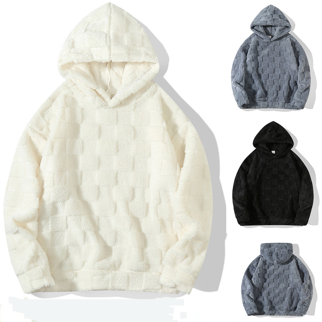 Women's Oversize Plush Hoodie with Check Pattern, Hood, and Soft Teddy Lining Mune Fashion