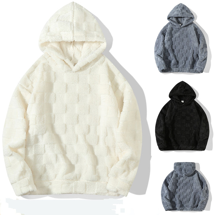 Women's Oversize Plush Hoodie with Check Pattern, Hood, and Soft Teddy Lining Mune Fashion