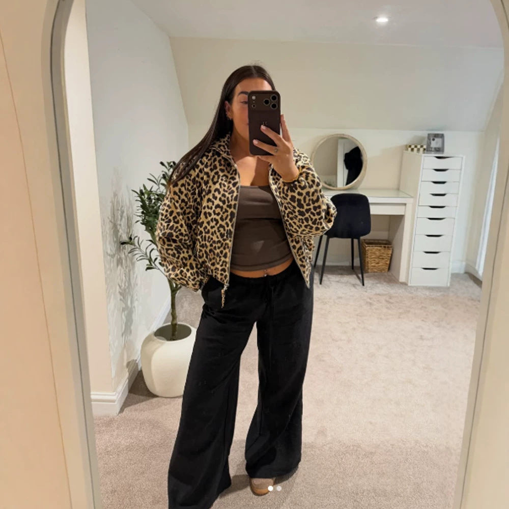 Women’s padded oversized bomber jacket with leopard print and stand-up collar Mune Fashion