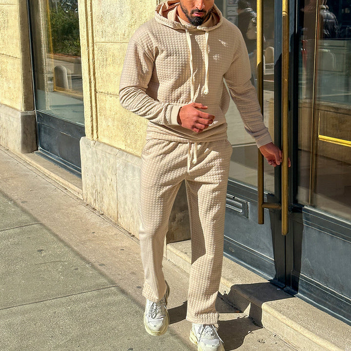 Men's waffle jersey comfort set with hood, drawstring waist, and straight leg Mune Fashion