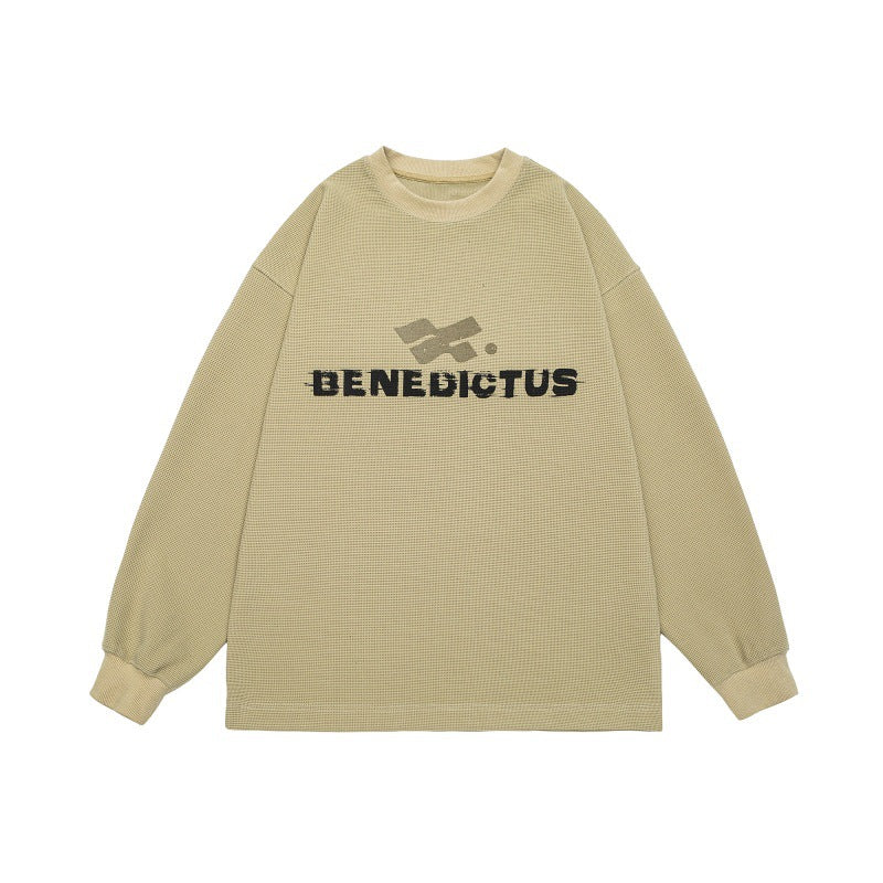 Unisex Oversized Sweatshirt with Logo Print and Fine Waffle Texture Mune Fashion