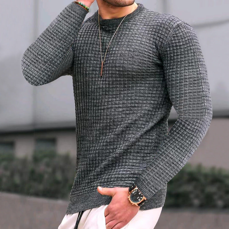 Men's fitted waffle round neck sweater made of fine knit with ribbed cuffs Mune Fashion