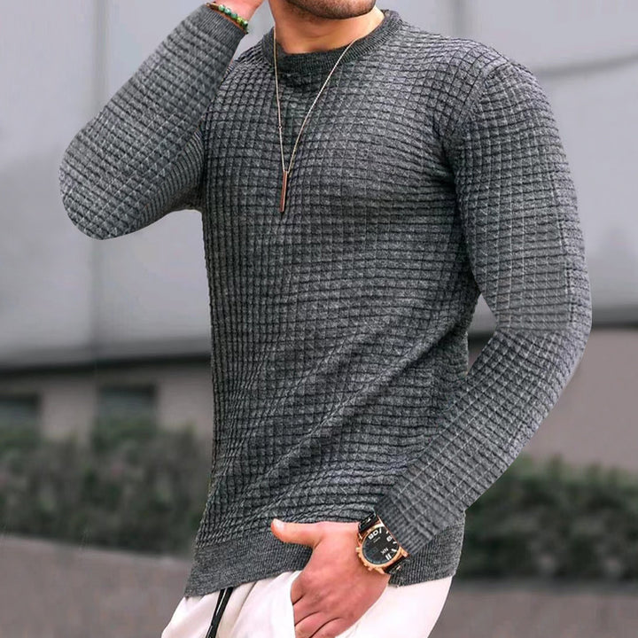 Men's fitted waffle round neck sweater made of fine knit with ribbed cuffs Mune Fashion