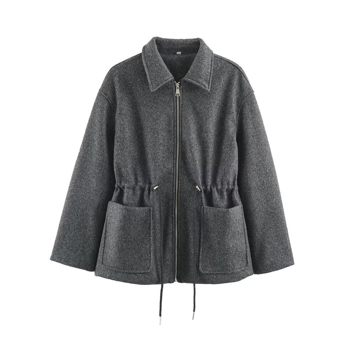 Women's short jacket made of wool blend with drawstring waist and patch pockets Mune Fashion