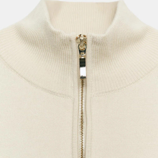 Women Striped Cropped Knit Sweater with Stand-up Collar and Voluminous Balloon Sleeves Mune Fashion