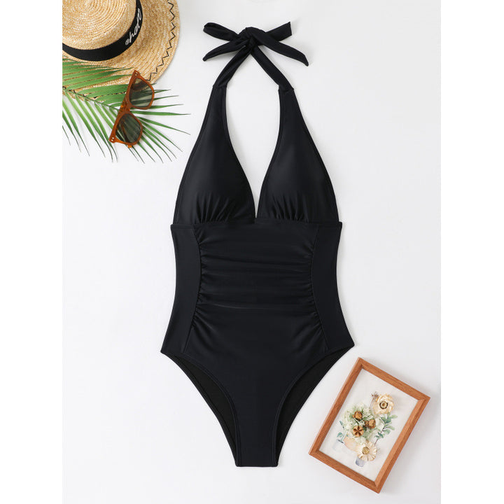 Women One-Piece Swimsuit with Playful Flower Design and V-Neck Mune Fashion