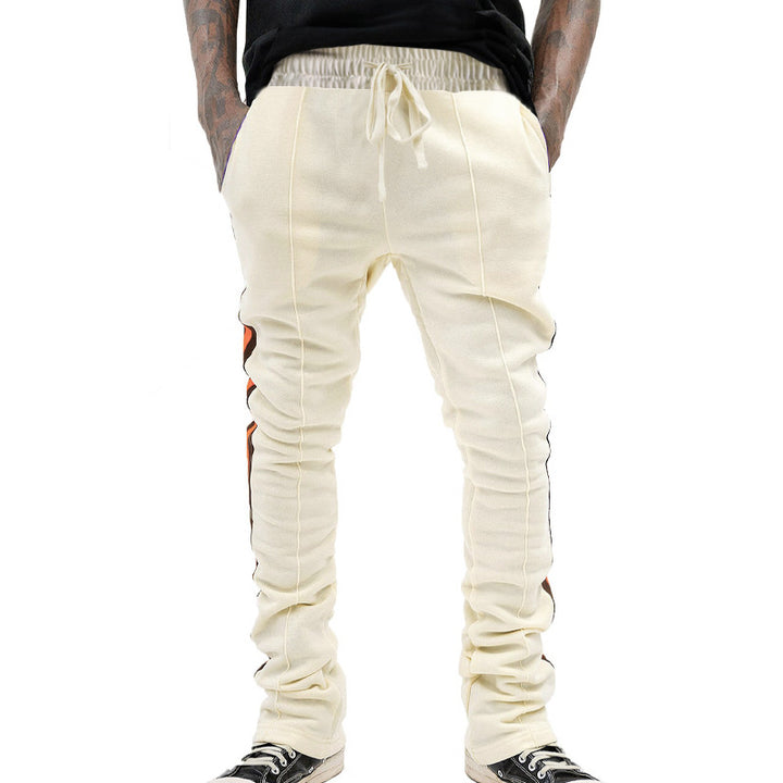 Men's slim-fit casual pants with drawstring, decorative seams, and side contrast stripe Mune Fashion