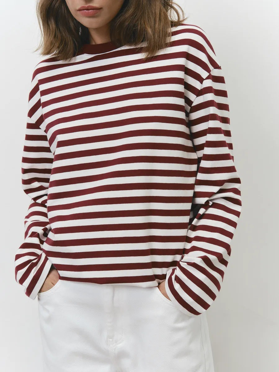 Women Casual Striped Long Sleeve Shirt Mune Fashion