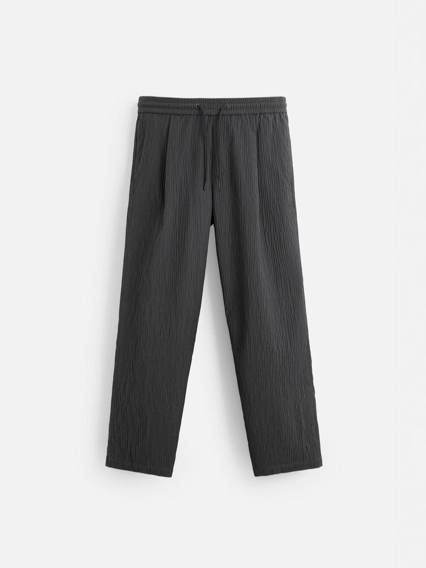 Men's Relaxed, Textured Crinkle Pants with Elastic Waistband and Drawstring Mune Fashion
