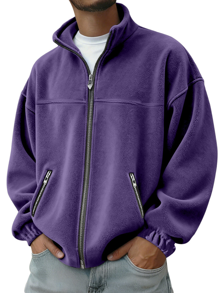 Men's Oversize Fleece Jacket with Stand-Up Collar, Full-Length Zipper and Zip Pockets EB