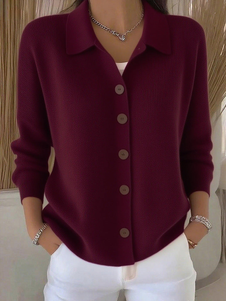 Women's fine knit cardigan with shirt collar and full button placket Mune Fashion