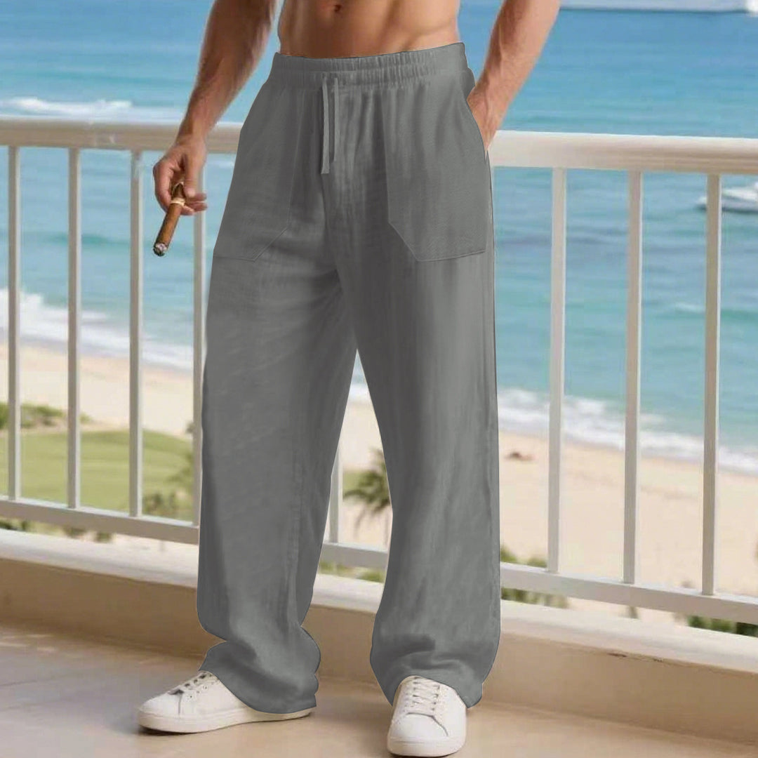 Men's oversized Relax cargo pants made of linen-cotton blend with elastic drawstring waistband and large patch pockets Mune Fashion