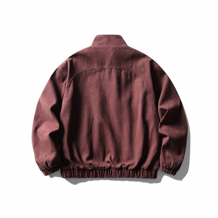 Unisex Boxy Zip Blouson Jacket made of Canvas with Stand-Up Collar, Asymmetrical Zipper Pockets and Elastic Hem Mune Fashion