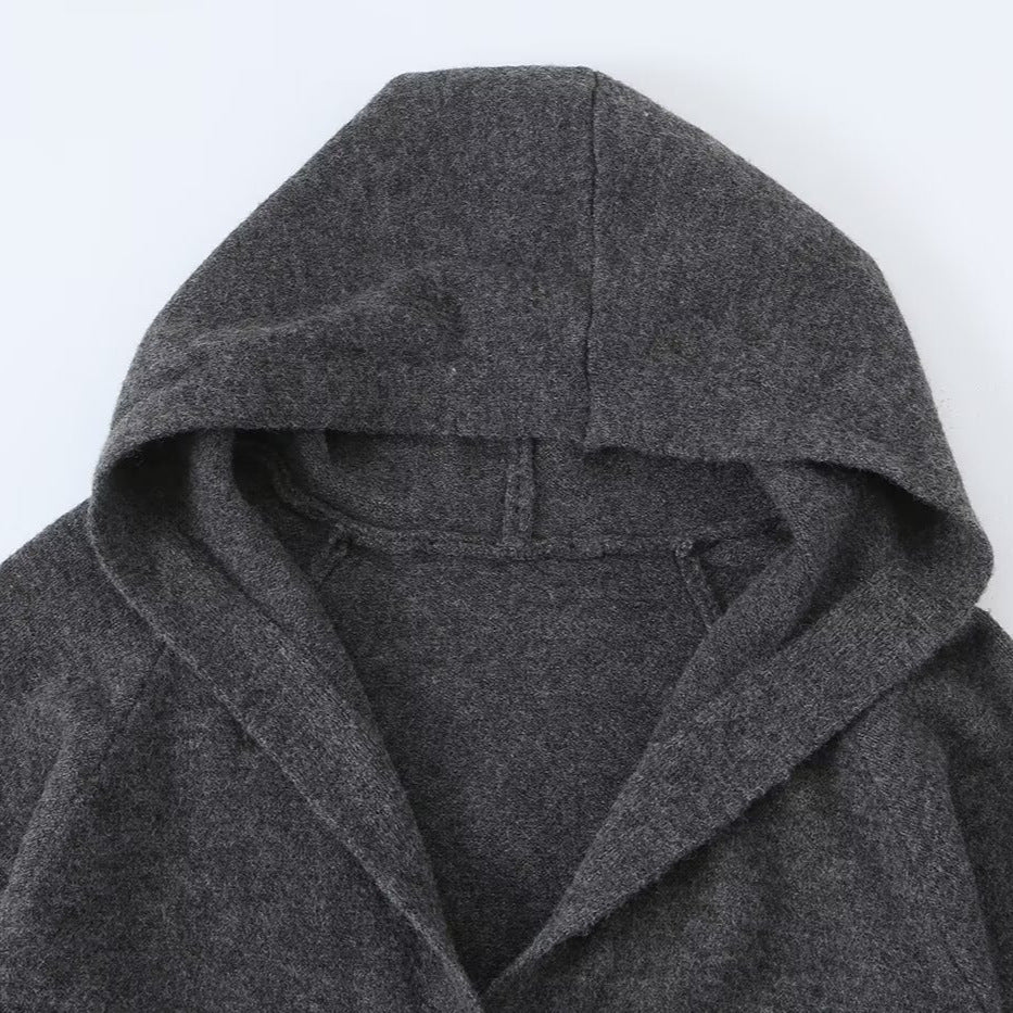 Women Long Hooded Cardigan with Full Button Placket and Ribbed Cuffs Mune Fashion
