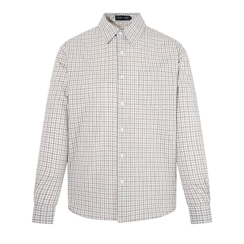 Men's Checked Long Sleeve Shirt in Relaxed Fit with Chest Pocket and Kent Collar Mune Fashion