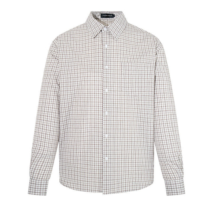 Men's Checked Long Sleeve Shirt in Relaxed Fit with Chest Pocket and Kent Collar Mune Fashion