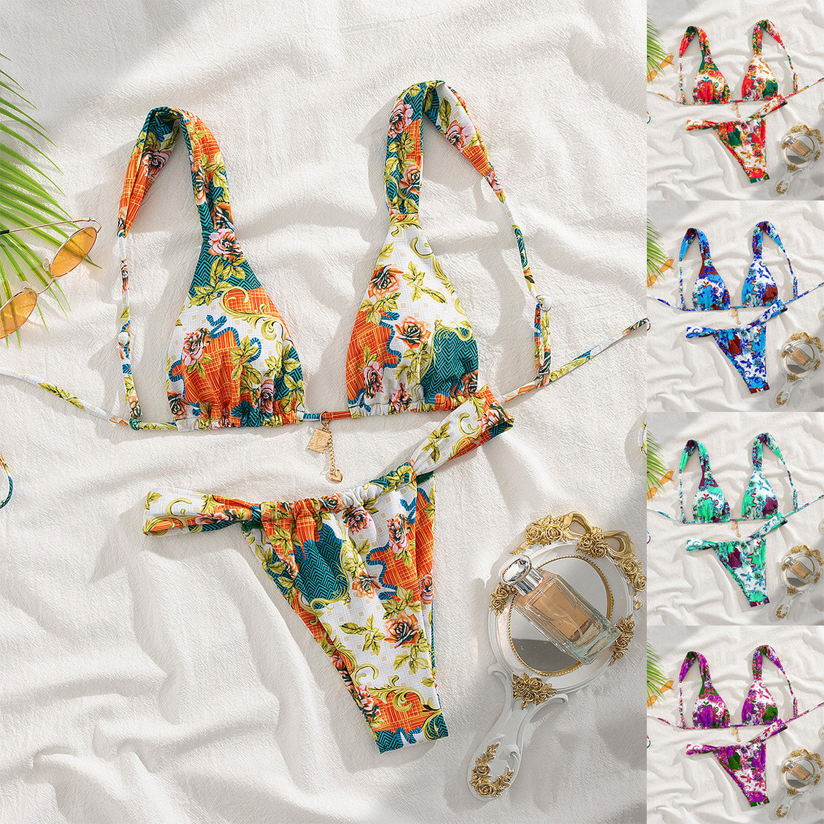 Women's Triangle Bikini with Floral Patterns Mune Fashion