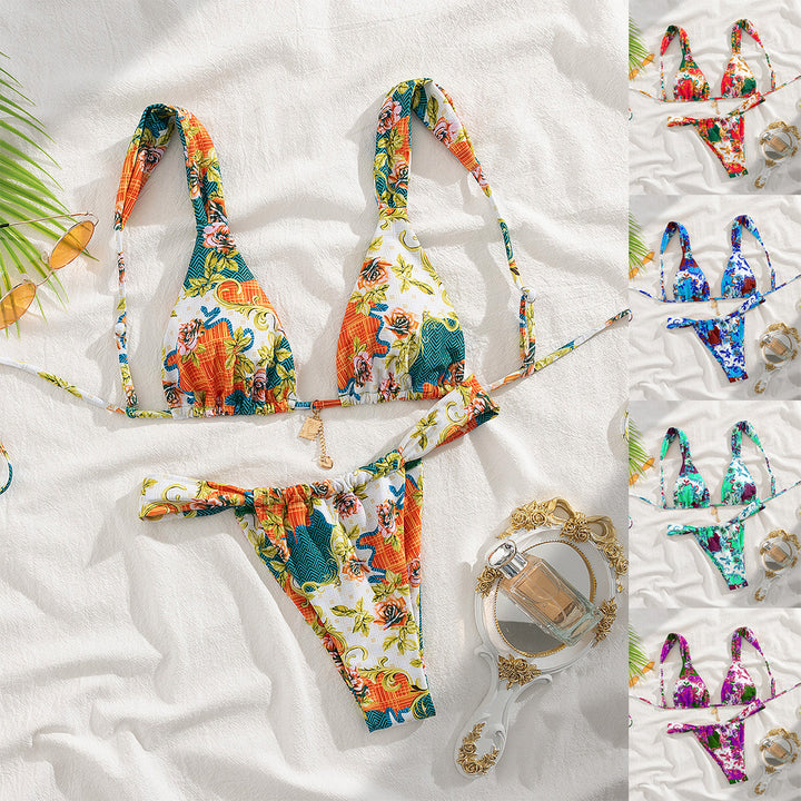Women's Triangle Bikini with Floral Patterns Mune Fashion