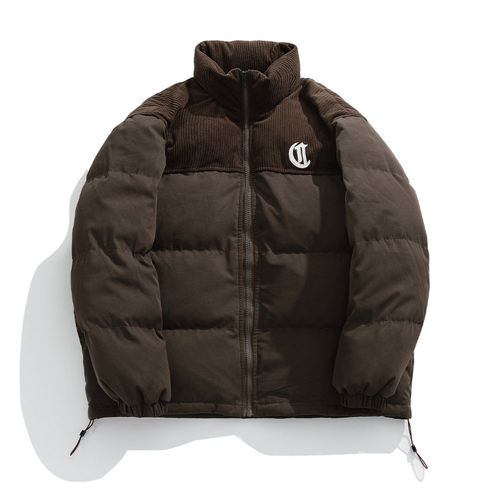 Women short padded quilted jacket with cord shoulder yoke and high stand-up collar Mune Fashion