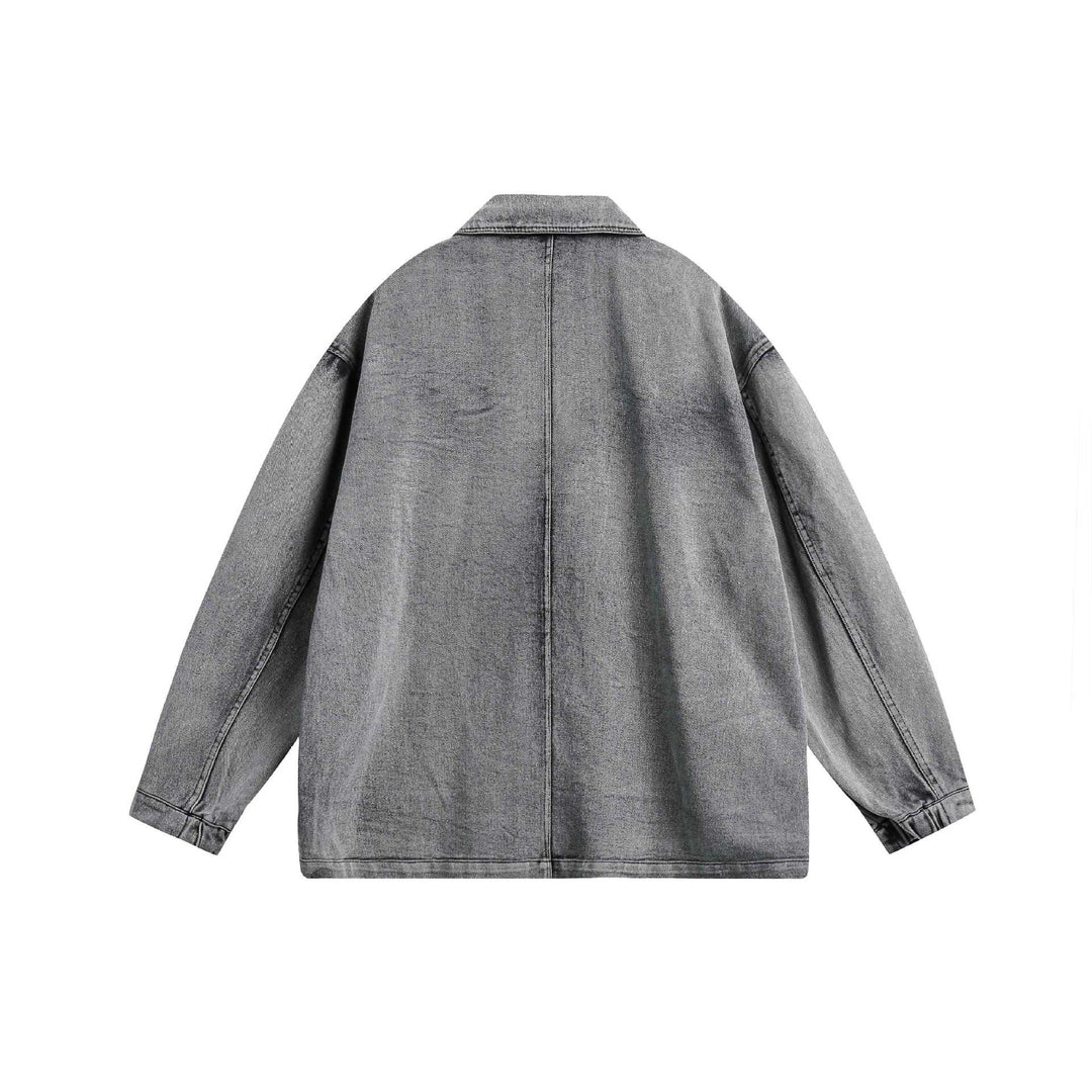 Unisex Oversized Denim Jacket in Vintage Wash with Lapel Collar and Patch Pockets Mune Fashion