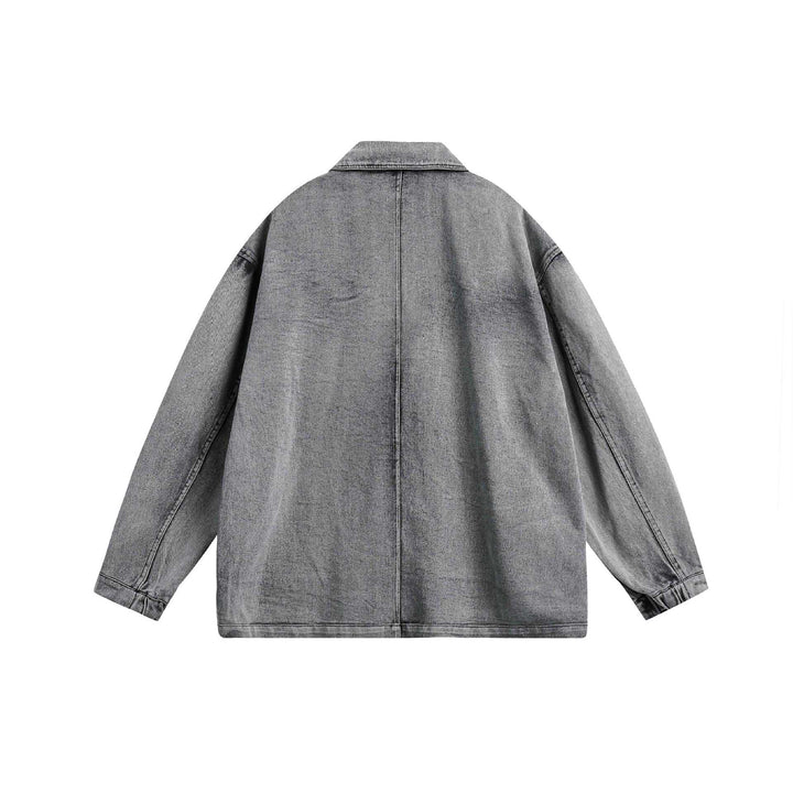 Unisex Oversized Denim Jacket in Vintage Wash with Lapel Collar and Patch Pockets Mune Fashion