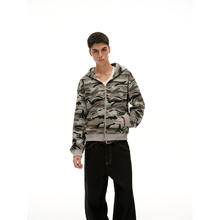 Unisex Oversized Hoodie Jacket with Full Zip and Camouflage Print Mune Fashion