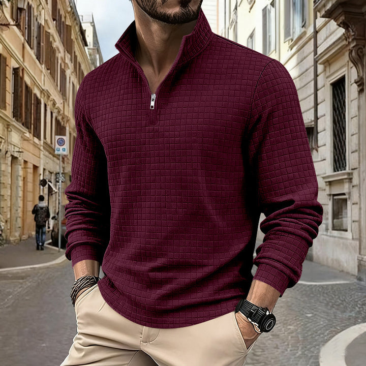 Men's structured half-zip waffle shirt with stand-up collar and breathable wearing comfort Mune Fashion