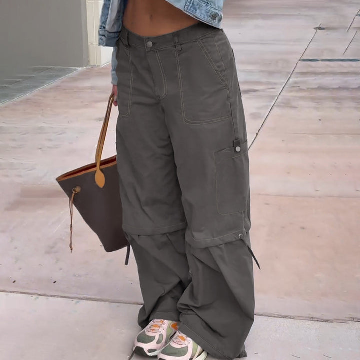 Ladies Transformable Two-Piece Pants with Drawstring at the Knees, Cargo Pockets and Wide Leg Mune Fashion