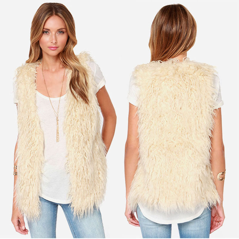 Women Sleeveless Shaggy Faux Fur Vest with Long Pile and Open Hem Mune Fashion